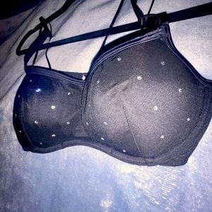 VS Rhinestone Bralette • Black/Pink• Padded Push-Up Size Small • Victoria Secret